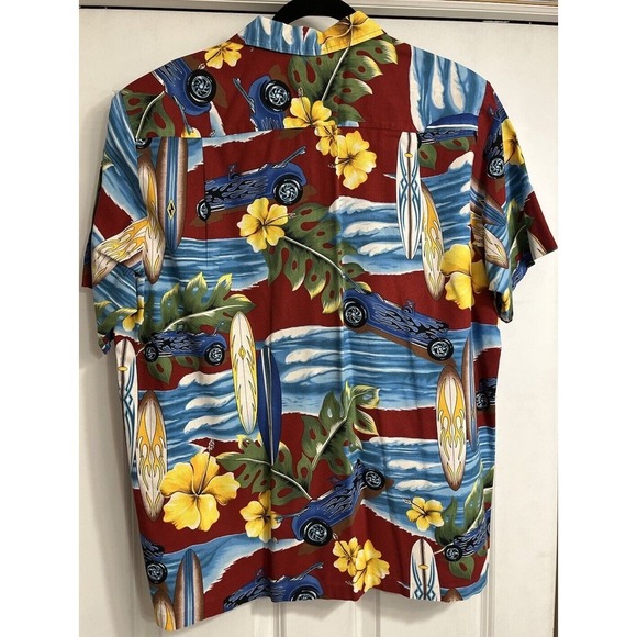 Vintage RJC Hawaiian Shirt Mens L Red Short Sleeve USA Beach Button Up Aloha - Picture 5 of 7
